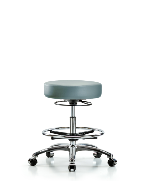 Blue Ridge Ergonomics VMBSO-CR-CF-CC-8822 Rutledge Vinyl Stool without Back Chrome - Medium Bench Height with Chrome Foot Ring & Casters in Storm Supernova™ Vinyl