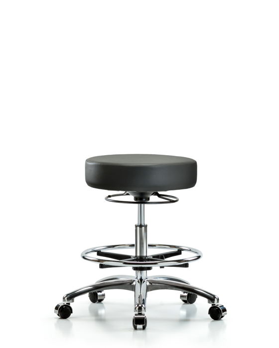 Blue Ridge Ergonomics VMBSO-CR-CF-CC-8823 Rutledge Vinyl Stool without Back Chrome - Medium Bench Height with Chrome Foot Ring & Casters in Carbon Supernova™ Vinyl