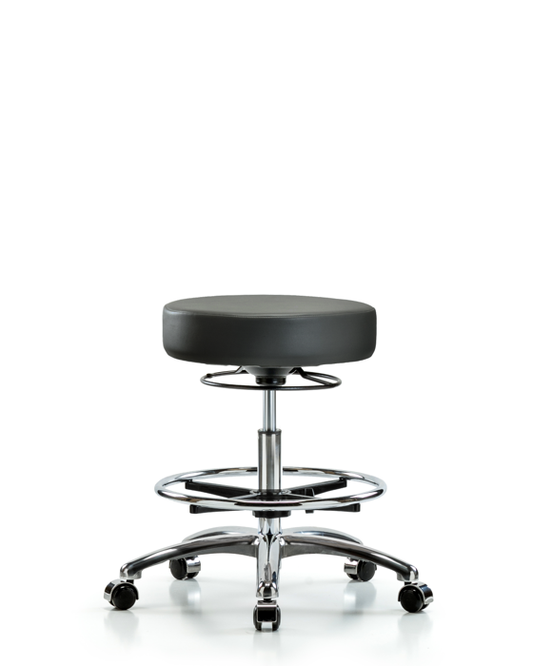 Blue Ridge Ergonomics VMBSO-CR-CF-CC-8823 Rutledge Vinyl Stool without Back Chrome - Medium Bench Height with Chrome Foot Ring & Casters in Carbon Supernova™ Vinyl