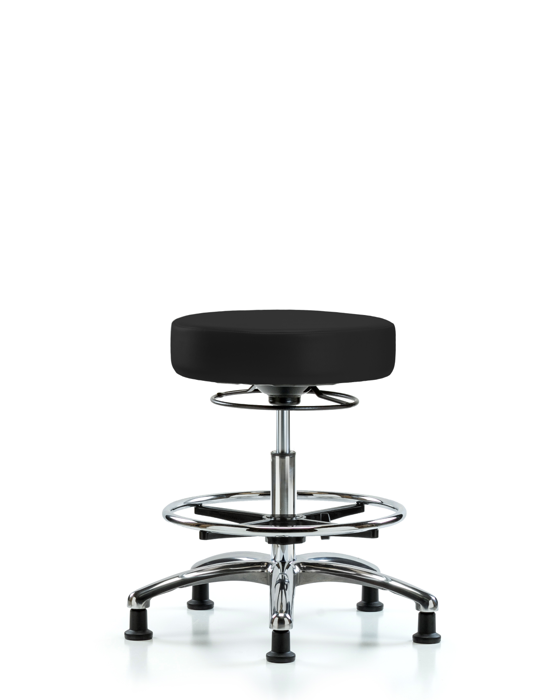 Blue Ridge Ergonomics VMBSO-CR-CF-RG-8540 Rutledge Vinyl Stool without Back Chrome - Medium Bench Height with Chrome Foot Ring & Stationary Glides in Black Trailblazer™ Vinyl