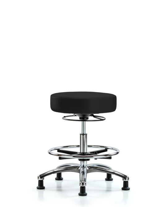 Blue Ridge Ergonomics VMBSO-CR-CF-RG-8540 Rutledge Vinyl Stool without Back Chrome - Medium Bench Height with Chrome Foot Ring & Stationary Glides in Black Trailblazer™ Vinyl