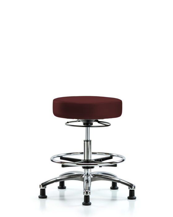 Blue Ridge Ergonomics VMBSO-CR-CF-RG-8569 Rutledge Vinyl Stool without Back Chrome - Medium Bench Height with Chrome Foot Ring & Stationary Glides in Burgundy Trailblazer™ Vinyl