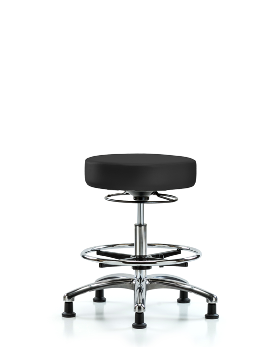 Blue Ridge Ergonomics VMBSO-CR-CF-RG-8605 Rutledge Vinyl Stool without Back Chrome - Medium Bench Height with Chrome Foot Ring & Stationary Glides in Charcoal Trailblazer™ Vinyl