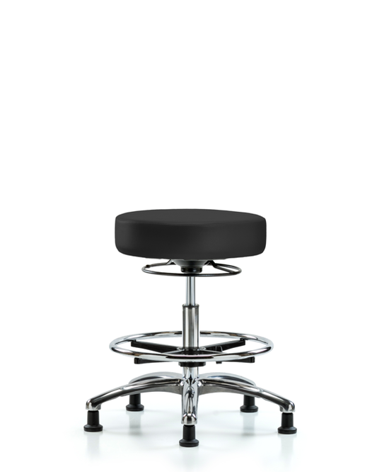 Blue Ridge Ergonomics VMBSO-CR-CF-RG-8605 Rutledge Vinyl Stool without Back Chrome - Medium Bench Height with Chrome Foot Ring & Stationary Glides in Charcoal Trailblazer™ Vinyl