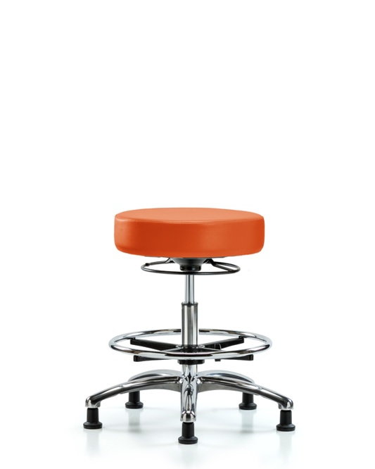 Blue Ridge Ergonomics VMBSO-CR-CF-RG-8613 Rutledge Vinyl Stool without Back Chrome - Medium Bench Height with Chrome Foot Ring & Stationary Glides in Orange Kist Trailblazer™ Vinyl