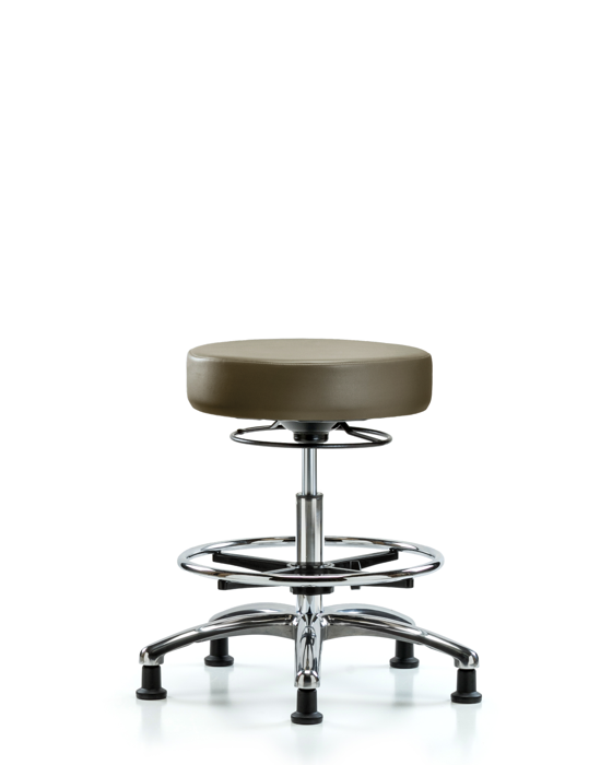 Blue Ridge Ergonomics VMBSO-CR-CF-RG-8809 Rutledge Vinyl Stool without Back Chrome - Medium Bench Height with Chrome Foot Ring & Stationary Glides in Taupe Supernova™ Vinyl