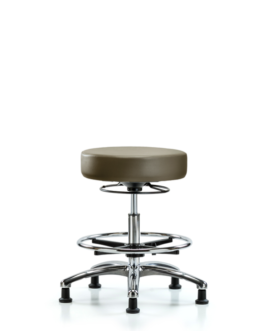 Blue Ridge Ergonomics VMBSO-CR-CF-RG-8809 Rutledge Vinyl Stool without Back Chrome - Medium Bench Height with Chrome Foot Ring & Stationary Glides in Taupe Supernova™ Vinyl