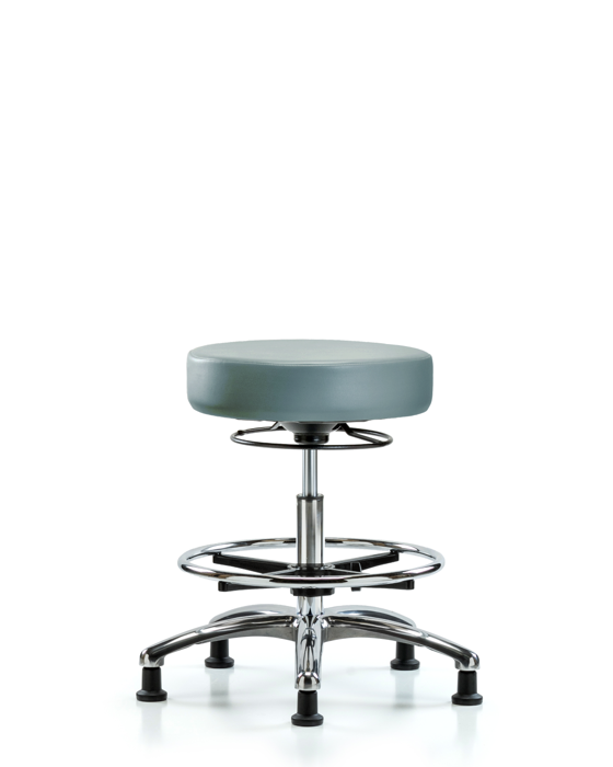 Blue Ridge Ergonomics VMBSO-CR-CF-RG-8822 Rutledge Vinyl Stool without Back Chrome - Medium Bench Height with Chrome Foot Ring & Stationary Glides in Storm Supernova™ Vinyl