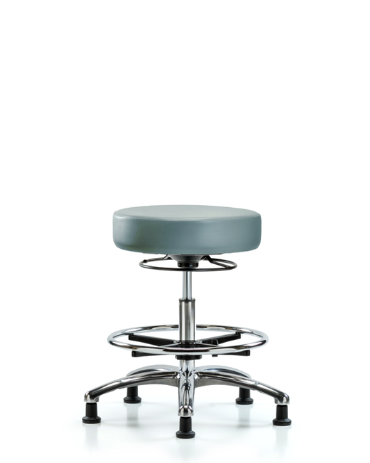 Blue Ridge Ergonomics VMBSO-CR-CF-RG-8822 Rutledge Vinyl Stool without Back Chrome - Medium Bench Height with Chrome Foot Ring & Stationary Glides in Storm Supernova™ Vinyl