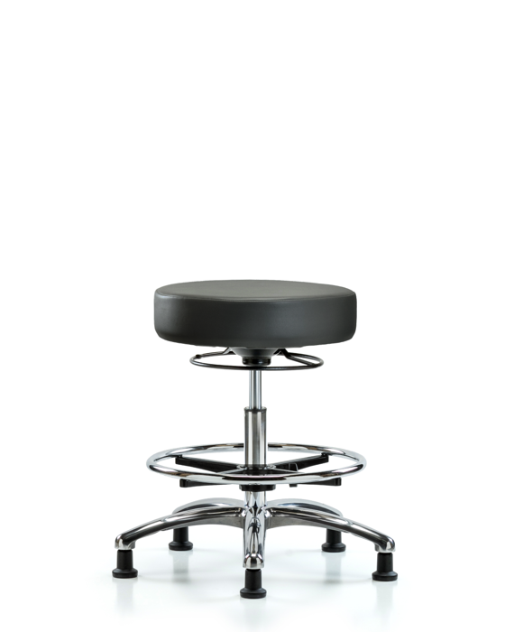 Blue Ridge Ergonomics VMBSO-CR-CF-RG-8823 Rutledge Vinyl Stool without Back Chrome - Medium Bench Height with Chrome Foot Ring & Stationary Glides in Carbon Supernova™ Vinyl