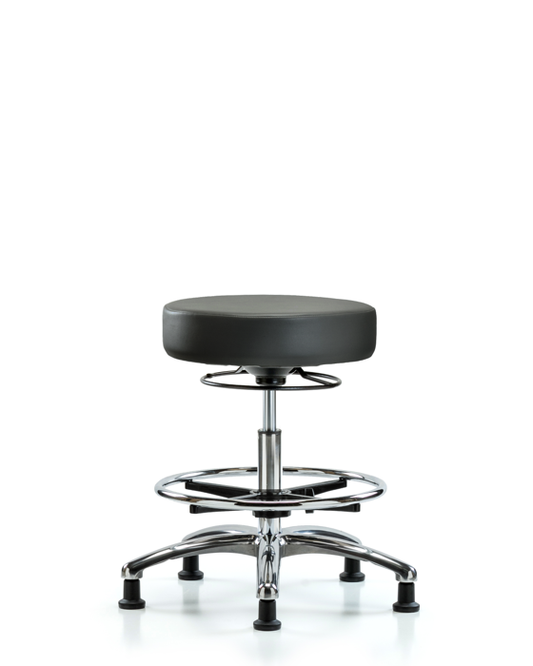 Blue Ridge Ergonomics VMBSO-CR-CF-RG-8823 Rutledge Vinyl Stool without Back Chrome - Medium Bench Height with Chrome Foot Ring & Stationary Glides in Carbon Supernova™ Vinyl
