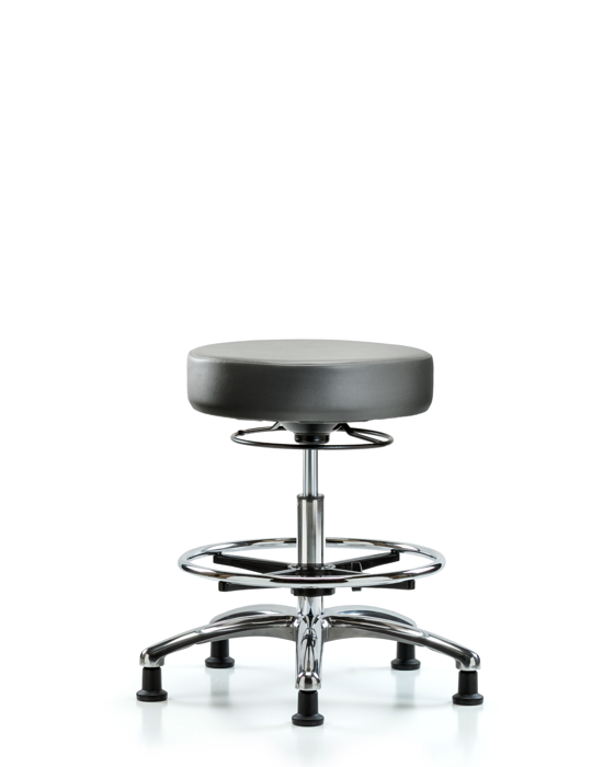 Blue Ridge Ergonomics VMBSO-CR-CF-RG-8840 Rutledge Vinyl Stool without Back Chrome - Medium Bench Height with Chrome Foot Ring & Stationary Glides in Sterling Supernova™ Vinyl