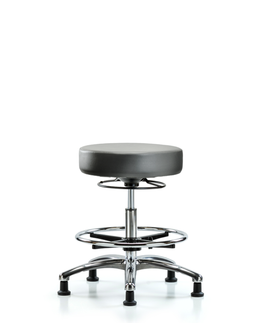 Blue Ridge Ergonomics VMBSO-CR-CF-RG-8840 Rutledge Vinyl Stool without Back Chrome - Medium Bench Height with Chrome Foot Ring & Stationary Glides in Sterling Supernova™ Vinyl