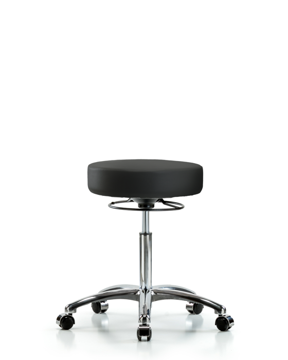 Blue Ridge Ergonomics VMBSO-CR-NF-CC-8540 Rutledge Vinyl Stool without Back Chrome - Medium Bench Height with Casters in Black Trailblazer™ Vinyl