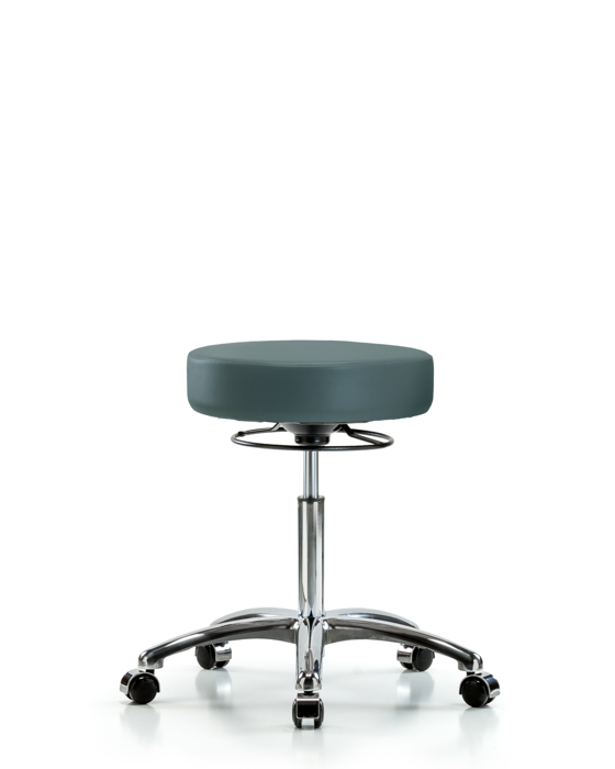 Blue Ridge Ergonomics VMBSO-CR-NF-CC-8546 Rutledge Vinyl Stool without Back Chrome - Medium Bench Height with Casters in Colonial Blue Trailblazer™ Vinyl
