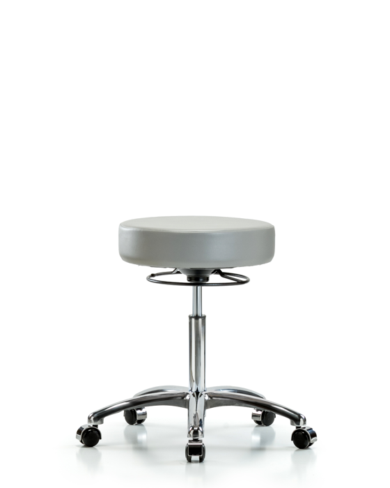 Blue Ridge Ergonomics VMBSO-CR-NF-CC-8567 Rutledge Vinyl Stool without Back Chrome - Medium Bench Height with Casters in Dove Trailblazer™ Vinyl