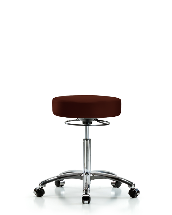 Blue Ridge Ergonomics VMBSO-CR-NF-CC-8569 Rutledge Vinyl Stool without Back Chrome - Medium Bench Height with Casters in Burgundy Trailblazer™ Vinyl