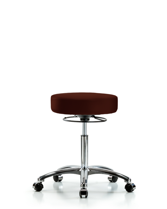 Blue Ridge Ergonomics VMBSO-CR-NF-CC-8569 Rutledge Vinyl Stool without Back Chrome - Medium Bench Height with Casters in Burgundy Trailblazer™ Vinyl