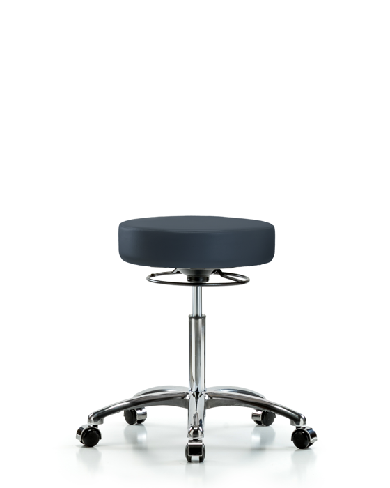 Blue Ridge Ergonomics VMBSO-CR-NF-CC-8582 Rutledge Vinyl Stool without Back Chrome - Medium Bench Height with Casters in Imperial Blue Trailblazer™ Vinyl