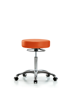 Blue Ridge Ergonomics VMBSO-CR-NF-CC-8613 Rutledge Vinyl Stool without Back Chrome - Medium Bench Height with Casters in Orange Kist Trailblazer™ Vinyl