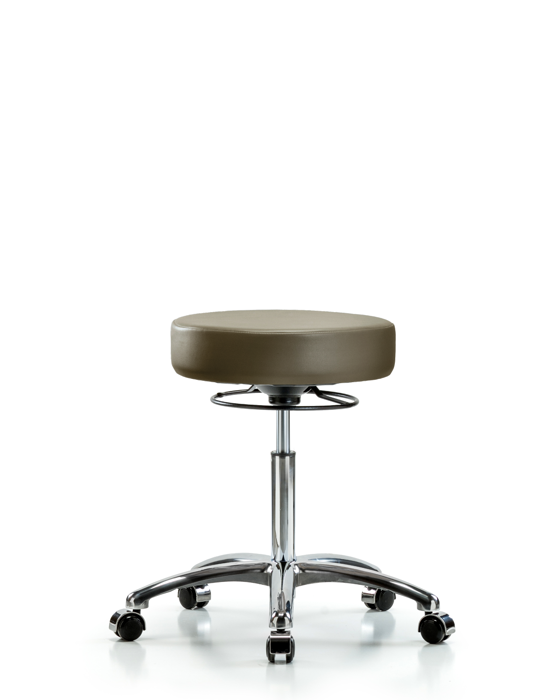 Blue Ridge Ergonomics VMBSO-CR-NF-CC-8809 Rutledge Vinyl Stool without Back Chrome - Medium Bench Height with Casters in Taupe Supernova™ Vinyl