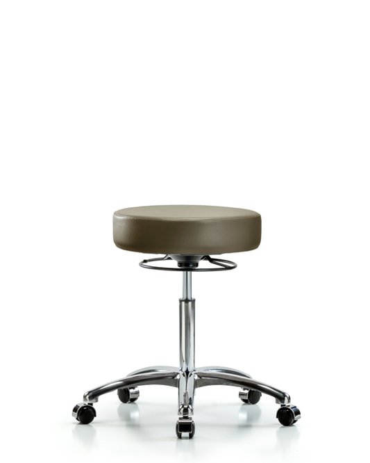 Blue Ridge Ergonomics VMBSO-CR-NF-CC-8809 Rutledge Vinyl Stool without Back Chrome - Medium Bench Height with Casters in Taupe Supernova™ Vinyl