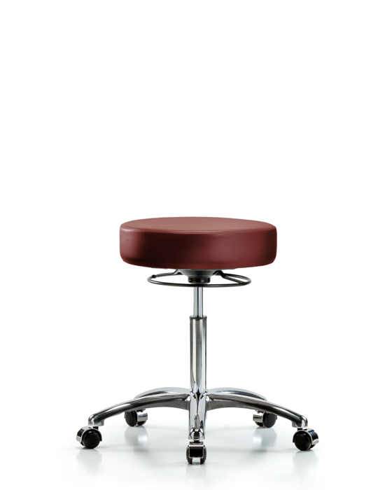 Blue Ridge Ergonomics VMBSO-CR-NF-CC-8815 Rutledge Vinyl Stool without Back Chrome - Medium Bench Height with Casters in Borscht Supernova™ Vinyl
