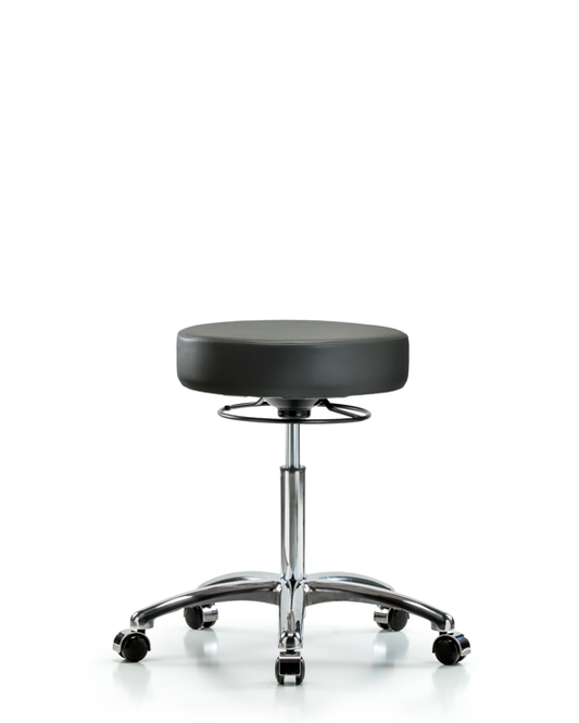 Blue Ridge Ergonomics VMBSO-CR-NF-CC-8823 Rutledge Vinyl Stool without Back Chrome - Medium Bench Height with Casters in Carbon Supernova™ Vinyl