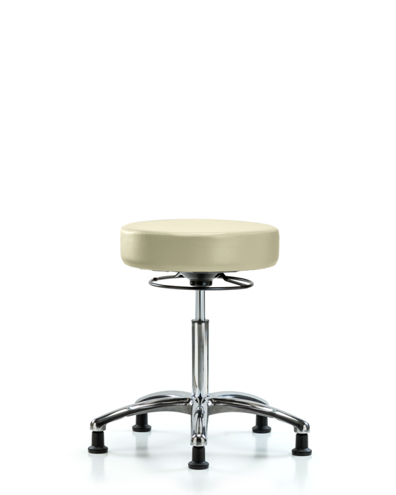 Blue Ridge Ergonomics VMBSO-CR-NF-RG-8501 Rutledge Vinyl Stool without Back Chrome - Medium Bench Height with Stationary Glides in Adobe White Trailblazer™ Vinyl