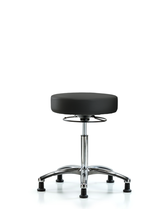 Blue Ridge Ergonomics VMBSO-CR-NF-RG-8540 Rutledge Vinyl Stool without Back Chrome - Medium Bench Height with Stationary Glides in Black Trailblazer™ Vinyl