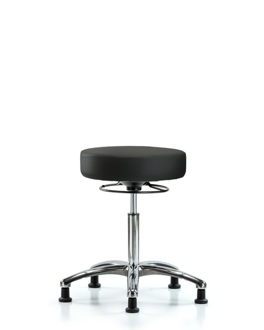 Blue Ridge Ergonomics VMBSO-CR-NF-RG-8540 Rutledge Vinyl Stool without Back Chrome - Medium Bench Height with Stationary Glides in Black Trailblazer™ Vinyl
