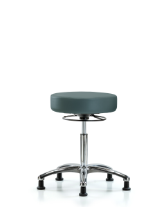 Blue Ridge Ergonomics VMBSO-CR-NF-RG-8546 Rutledge Vinyl Stool without Back Chrome - Medium Bench Height with Stationary Glides in Colonial Blue Trailblazer™ Vinyl