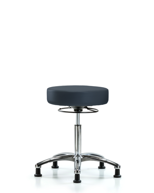 Blue Ridge Ergonomics VMBSO-CR-NF-RG-8582 Rutledge Vinyl Stool without Back Chrome - Medium Bench Height with Stationary Glides in Imperial Blue Trailblazer™ Vinyl