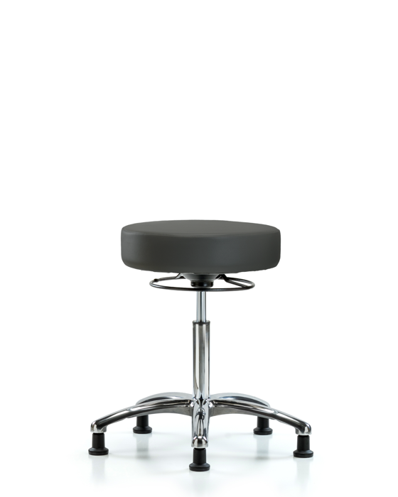 Blue Ridge Ergonomics VMBSO-CR-NF-RG-8605 Rutledge Vinyl Stool without Back Chrome - Medium Bench Height with Stationary Glides in Charcoal Trailblazer™ Vinyl