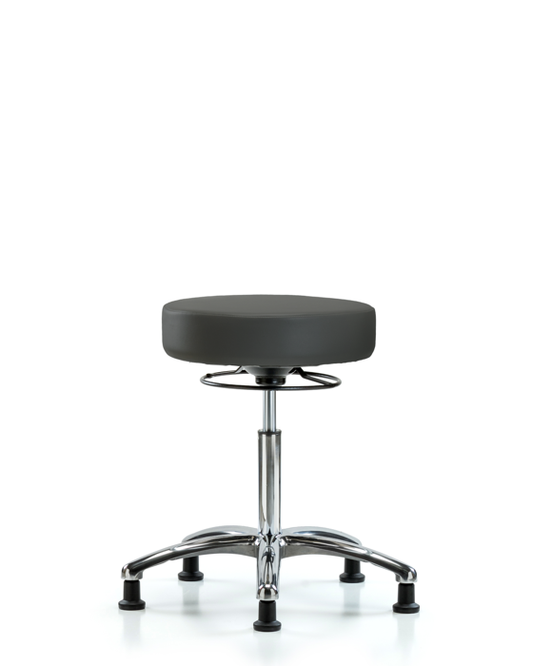 Blue Ridge Ergonomics VMBSO-CR-NF-RG-8605 Rutledge Vinyl Stool without Back Chrome - Medium Bench Height with Stationary Glides in Charcoal Trailblazer™ Vinyl