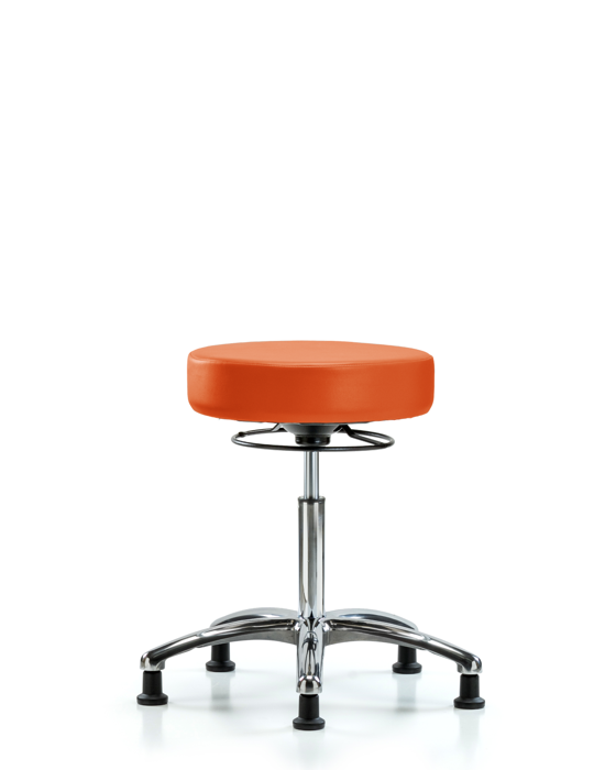 Blue Ridge Ergonomics VMBSO-CR-NF-RG-8613 Rutledge Vinyl Stool without Back Chrome - Medium Bench Height with Stationary Glides in Orange Kist Trailblazer™ Vinyl