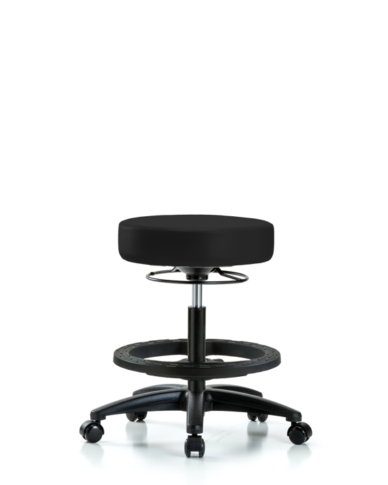 Blue Ridge Ergonomics VMBSO-RG-BF-RC-8540 Rutledge Vinyl Stool without Back - Medium Bench Height with Black Foot Ring & Casters in Black Trailblazer™ Vinyl