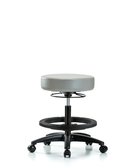 Blue Ridge Ergonomics VMBSO-RG-BF-RC-8567 Rutledge Vinyl Stool without Back - Medium Bench Height with Black Foot Ring & Casters in Dove Trailblazer™ Vinyl