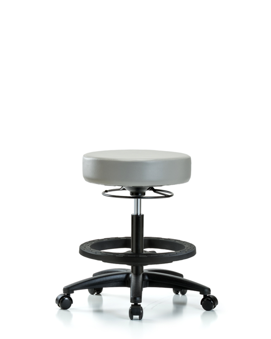 Blue Ridge Ergonomics VMBSO-RG-BF-RC-8567 Rutledge Vinyl Stool without Back - Medium Bench Height with Black Foot Ring & Casters in Dove Trailblazer™ Vinyl