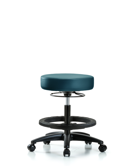 Blue Ridge Ergonomics VMBSO-RG-BF-RC-8801 Rutledge Vinyl Stool without Back - Medium Bench Height with Black Foot Ring & Casters in Marine Blue Supernova™ Vinyl