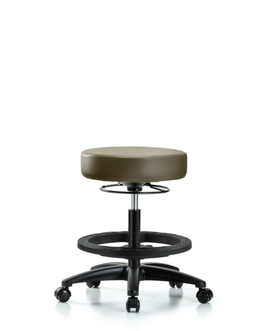 Blue Ridge Ergonomics VMBSO-RG-BF-RC-8809 Rutledge Vinyl Stool without Back - Medium Bench Height with Black Foot Ring & Casters in Taupe Supernova™ Vinyl