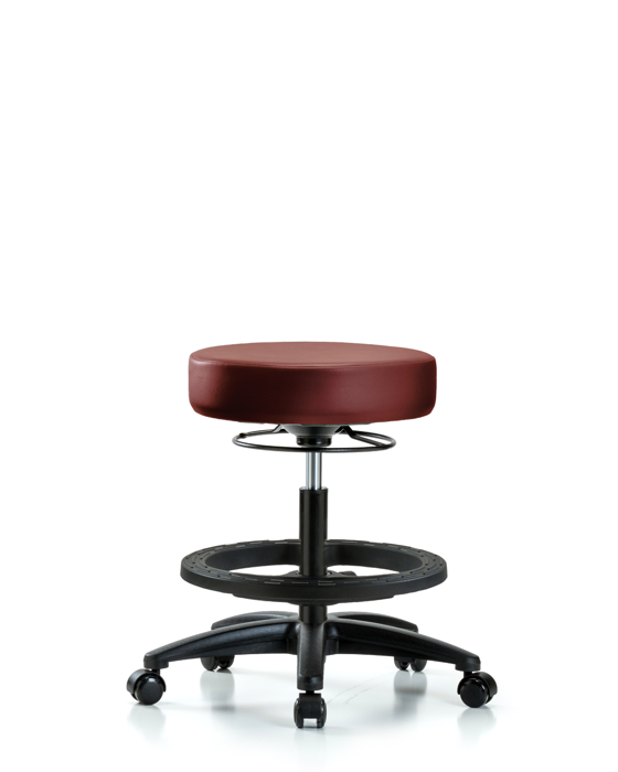 Blue Ridge Ergonomics VMBSO-RG-BF-RC-8815 Rutledge Vinyl Stool without Back - Medium Bench Height with Black Foot Ring & Casters in Borscht Supernova™ Vinyl