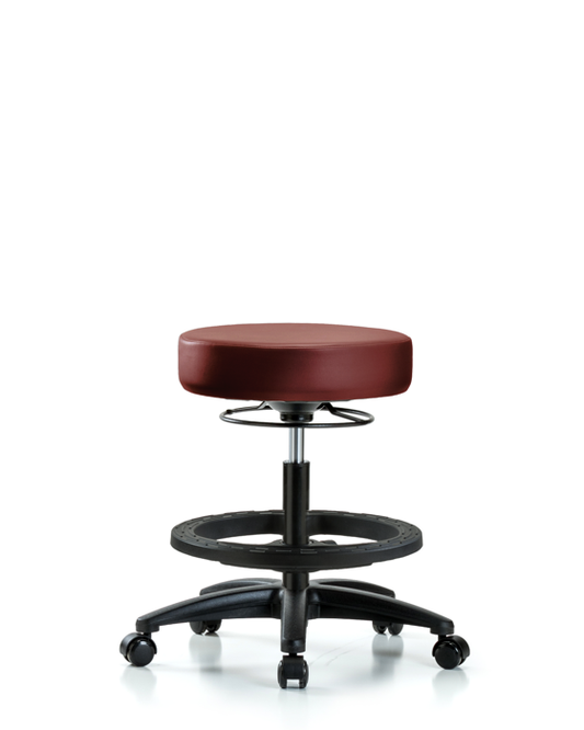 Blue Ridge Ergonomics VMBSO-RG-BF-RC-8815 Rutledge Vinyl Stool without Back - Medium Bench Height with Black Foot Ring & Casters in Borscht Supernova™ Vinyl