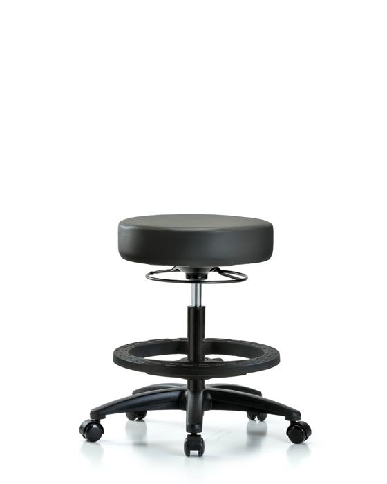 Blue Ridge Ergonomics VMBSO-RG-BF-RC-8823 Rutledge Vinyl Stool without Back - Medium Bench Height with Black Foot Ring & Casters in Carbon Supernova™ Vinyl