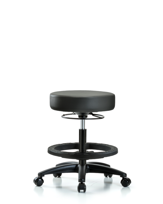 Blue Ridge Ergonomics VMBSO-RG-BF-RC-8823 Rutledge Vinyl Stool without Back - Medium Bench Height with Black Foot Ring & Casters in Carbon Supernova™ Vinyl