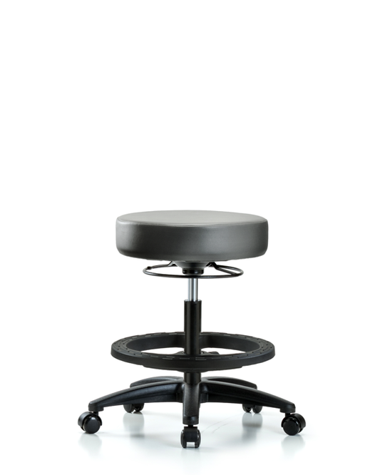 Blue Ridge Ergonomics VMBSO-RG-BF-RC-8840 Rutledge Vinyl Stool without Back - Medium Bench Height with Black Foot Ring & Casters in Sterling Supernova™ Vinyl