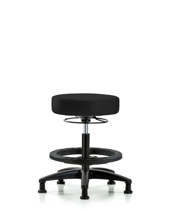 Blue Ridge Ergonomics VMBSO-RG-BF-RG-8540 Rutledge Vinyl Stool without Back - Medium Bench Height with Black Foot Ring & Stationary Glides in Black Trailblazer™ Vinyl