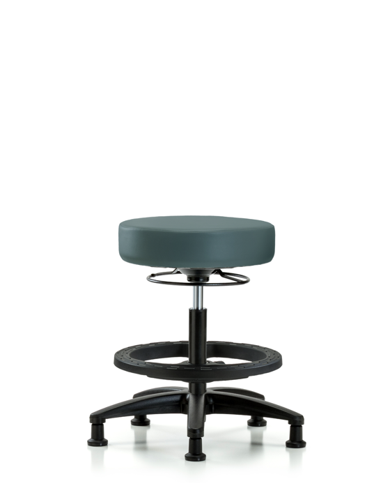Blue Ridge Ergonomics VMBSO-RG-BF-RG-8546 Rutledge Vinyl Stool without Back - Medium Bench Height with Black Foot Ring & Stationary Glides in Colonial Blue Trailblazer™ Vinyl