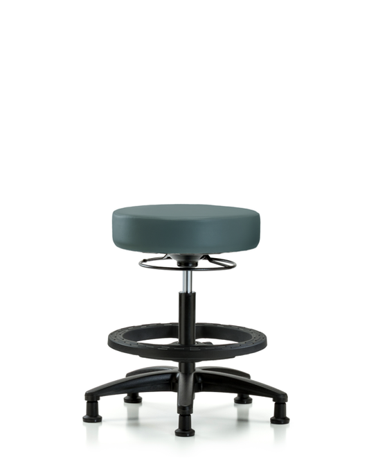 Blue Ridge Ergonomics VMBSO-RG-BF-RG-8546 Rutledge Vinyl Stool without Back - Medium Bench Height with Black Foot Ring & Stationary Glides in Colonial Blue Trailblazer™ Vinyl