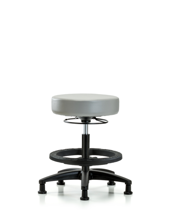 Blue Ridge Ergonomics VMBSO-RG-BF-RG-8567 Rutledge Vinyl Stool without Back - Medium Bench Height with Black Foot Ring & Stationary Glides in Dove Trailblazer™ Vinyl